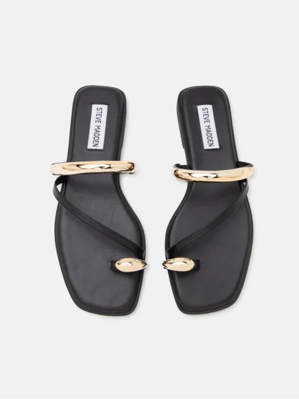 Steve Madden Black Leather Slide Sandals with Gold Hardware